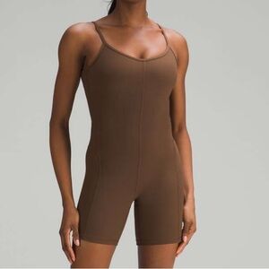 Lulu🍋 Ribbed Contoured Unitard - Java Brown
